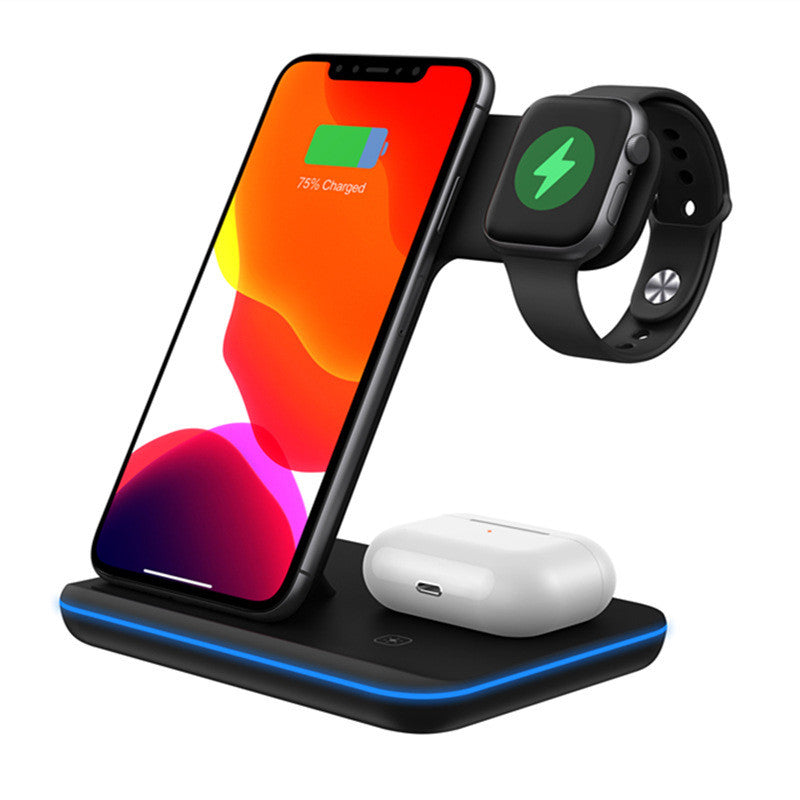 3-in-1 wireless charging stand — front view with phone charging